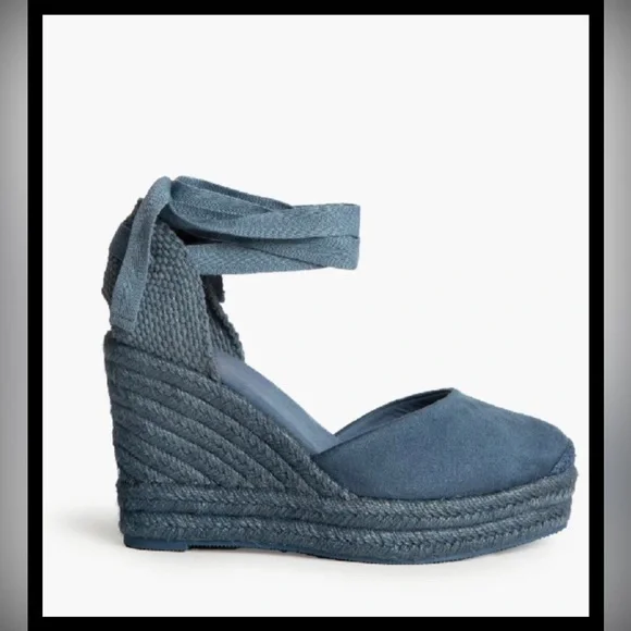 New Castaner  Women's Light Blue Espadrille Wedge Ankle-Tie Sandals - Picture 3 of 12